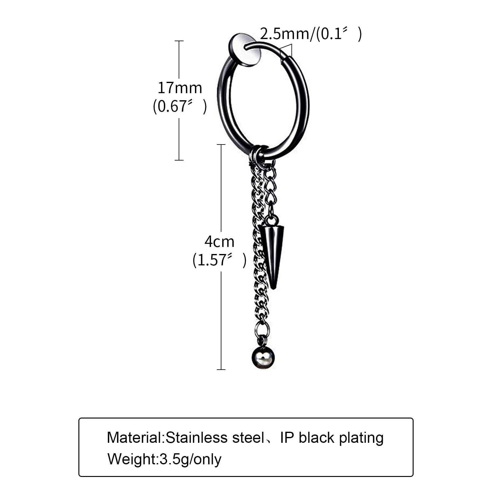 Vnox Punk Clip Earrings for Men Women, Black Stainless Steel Ear Accessory, Gothic Rock Hiphop Hoop Circle Earring 1 Piece - Madeinsea©