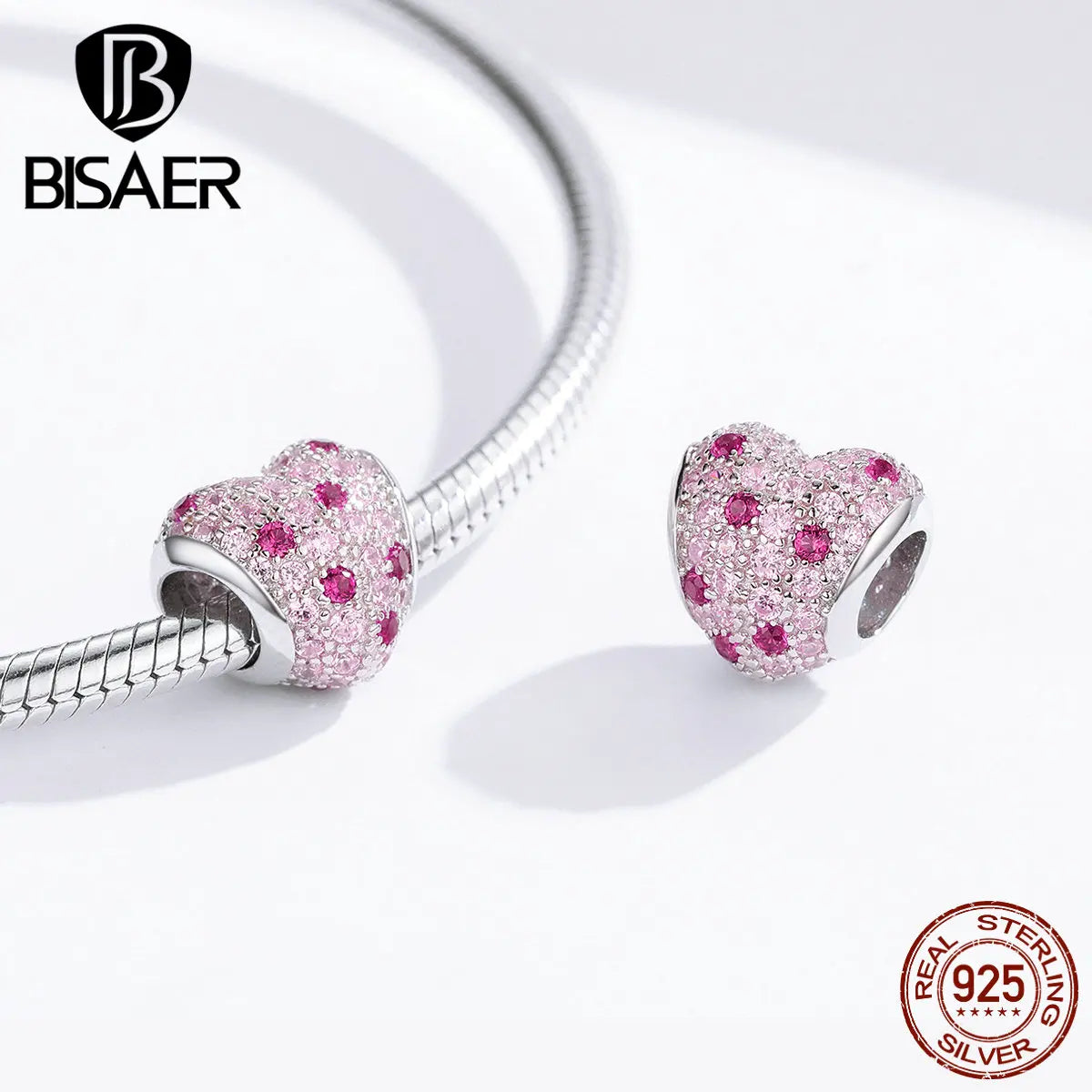 BISAER Cadeau de Noël 100% 925 Argent Sterling Perles de Fleur de Prunier Fleur Rose Zircon Charm Fit Bracelet Fabrication de Bijoux DIY