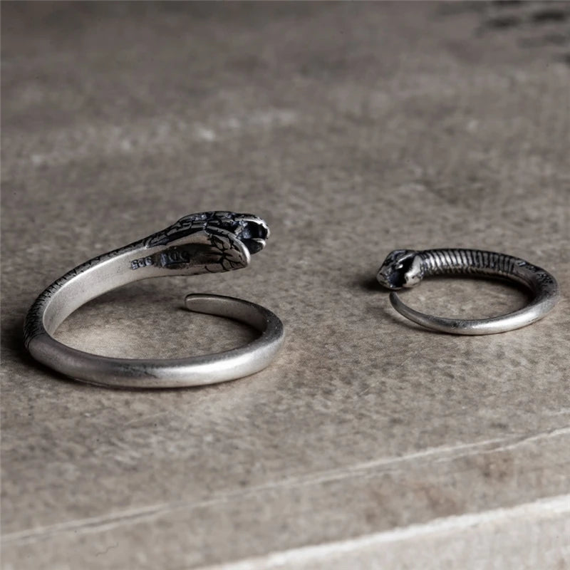 MKENDN Vintage Black 925 Sterling Silver Snake Shape Ring For Men and Women Gothic Street Hip Hop Punk Dark Jewelry