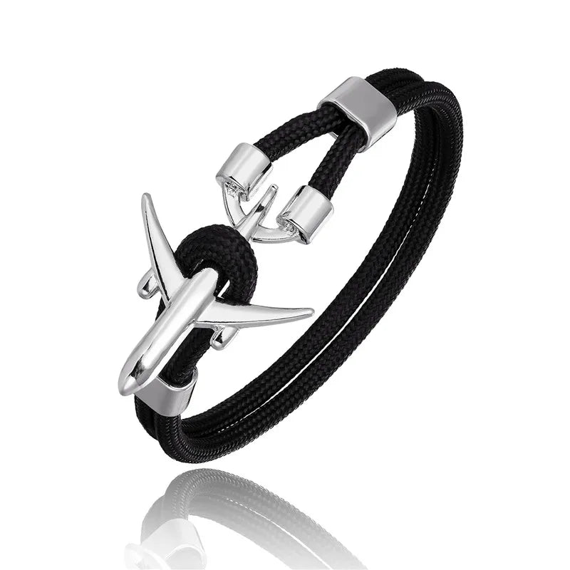 MKENDN Fashion Anchor Men Women Airplane Bracelets Charm Rope Chain Paracord Hope To Safe Jewelry Pulseras hombres