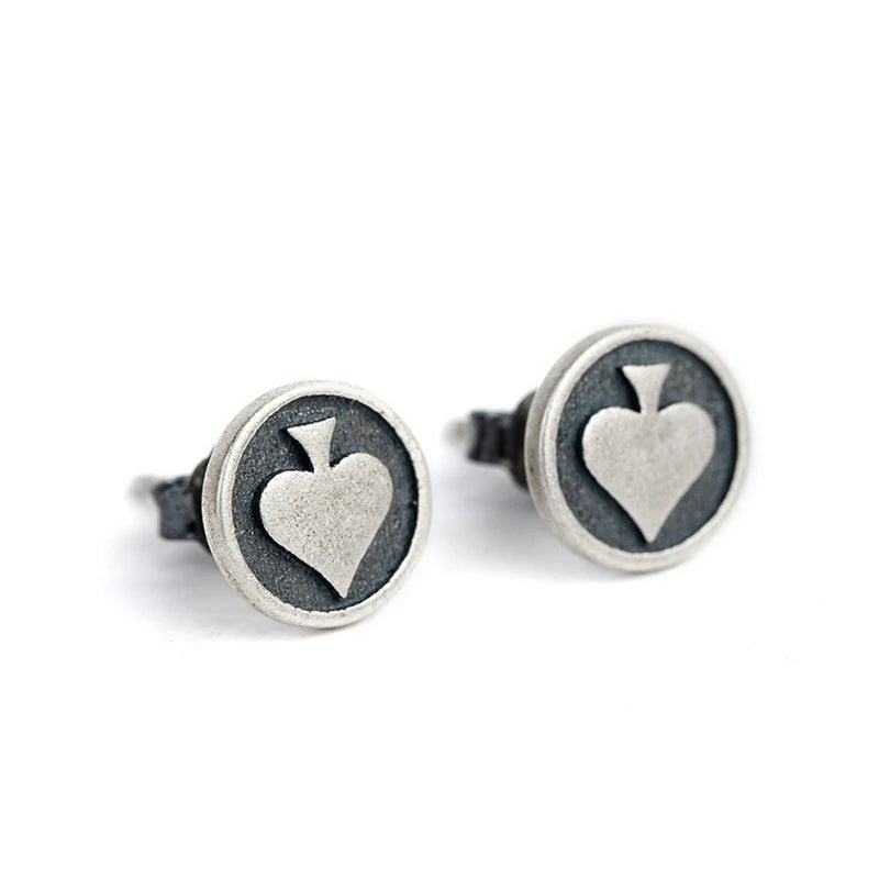 MKENDN Personalized 925 Sterling Silver Earrings Men Women  Black Heart Stud Earrings Street Punk Hip-Hop Jewelry