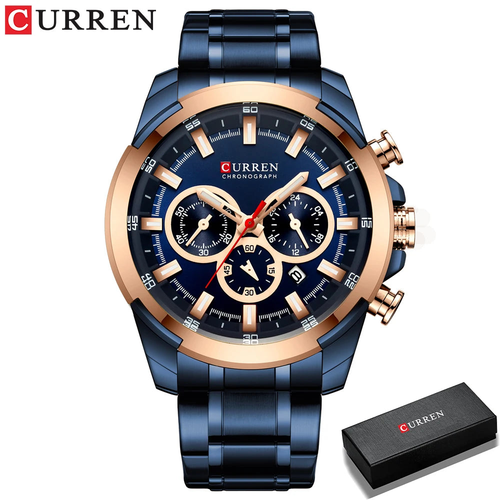 CURREN Casual Sporty Wristwatches Stainless Steel Band Chronograph Clock Men's Watches Luxury Original Quartz Clock Male