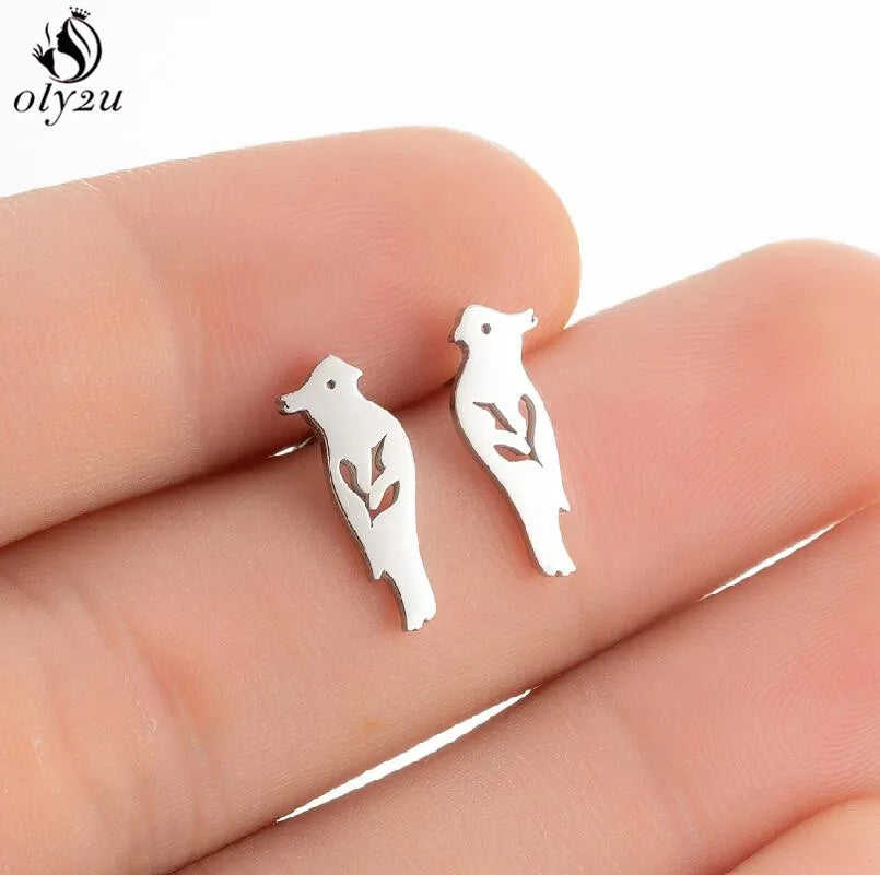 Korean Cute Stainless Steel Animal Earrings for Women Small Bat Octopus Fish Penguin Stud Earrings Trendy Jewelry Friends Gifts