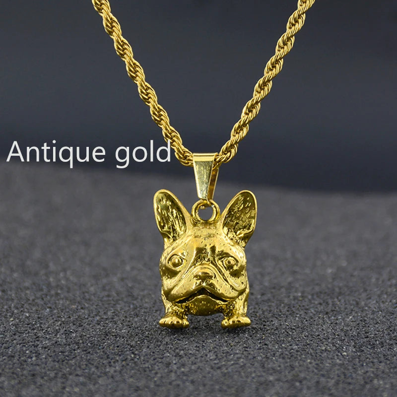 Boho French Bulldog Silver Plated Necklace Women Jewelry Pendant Sweater Necklaces Men Gifts Vintage Choker Accesorios Collares