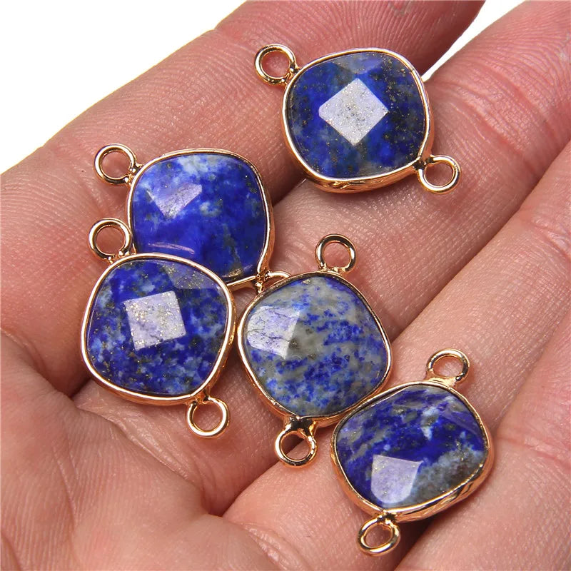 14MM Natural Stone Connector Pendant Agat Quartzs Rhombus Shape Faceted Charms  For Jewelry Making Necklace Bracelet Accessories