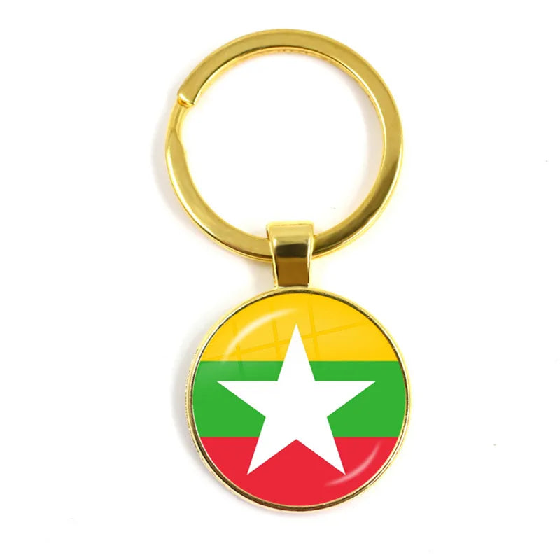 Porte-clés drapeau national de Malaisie, du Laos, du Danemark, de Norvège, de Suède et de Slovaquie, cabochon en verre de 25 mm, cadeau pour femmes et hommes