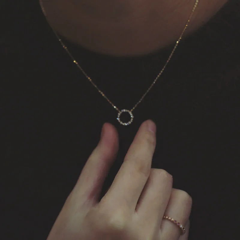 Halskette aus 925er Sterlingsilber mit 14 Karat Vergoldung, Pavé-Kristall, rund, Stern, im gleichen Stil, für Damen, modisch, Party-Schmuck, Zubehör