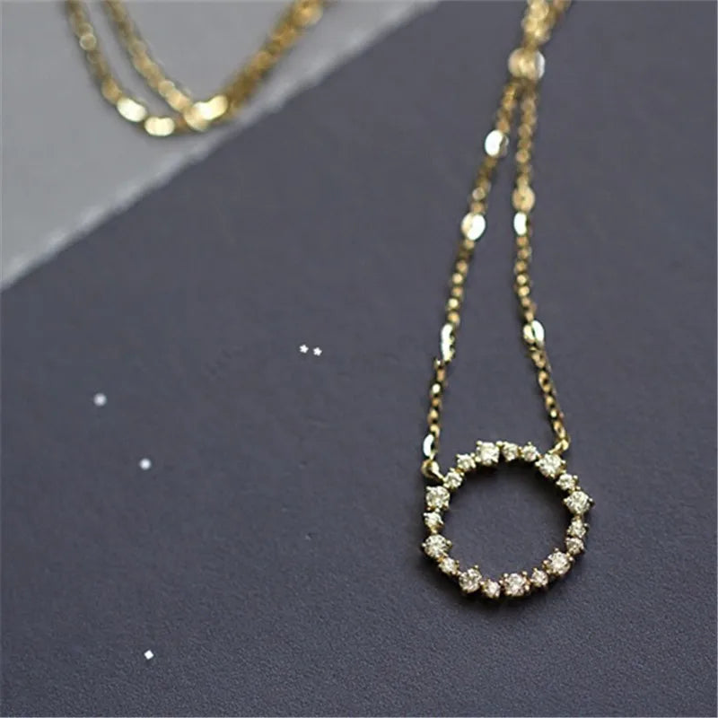 Halskette aus 925er Sterlingsilber mit 14 Karat Vergoldung, Pavé-Kristall, rund, Stern, im gleichen Stil, für Damen, modisch, Party-Schmuck, Zubehör