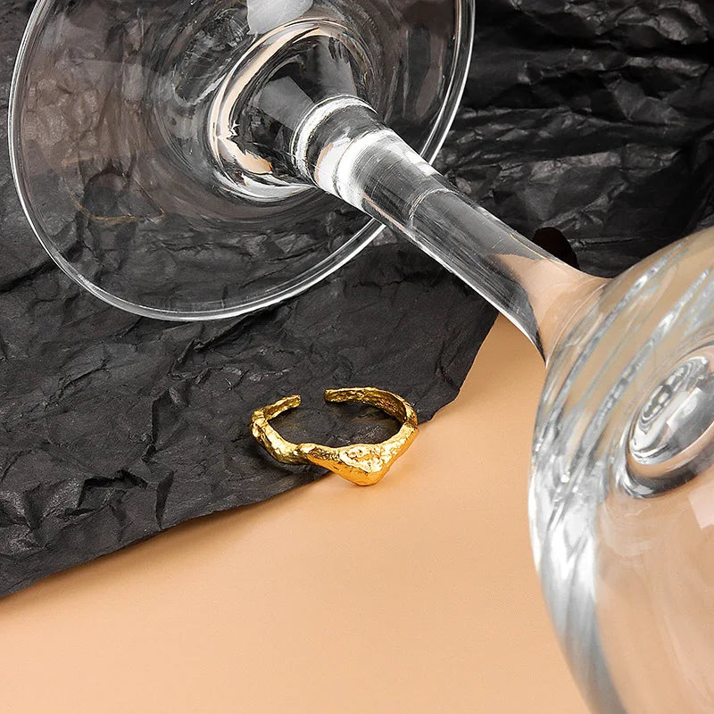 925 Sterling Silber Beule Matt Gold Farbe Ringe Retro Doppel Schichten Distressed Öffnung Handgemachte Ring Mode Edlen Schmuck