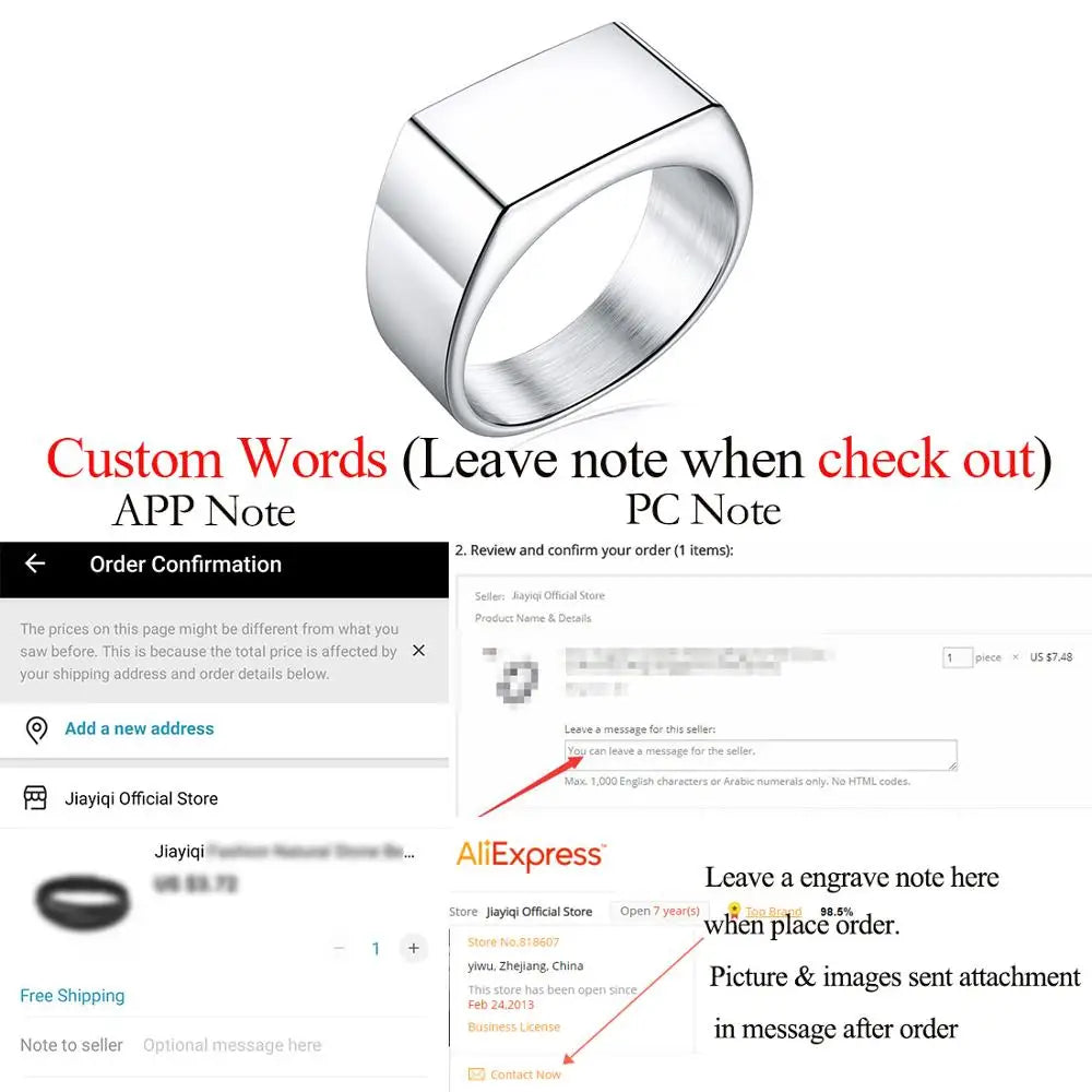 Punk Men Ring Square 316L Stainless Steel Jewelry Customize Rings Black Silver Color Waterproof Jewelry Accessories Gifts