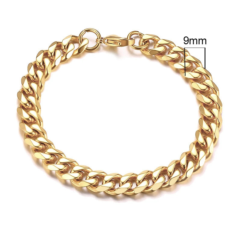 Vnox Basic 3/5/7/9/11mm Wide Curb Cuban Link Chain Bracelets for Men Women Jewelry Anti Allergy Stainless Steel Wristband Gifts