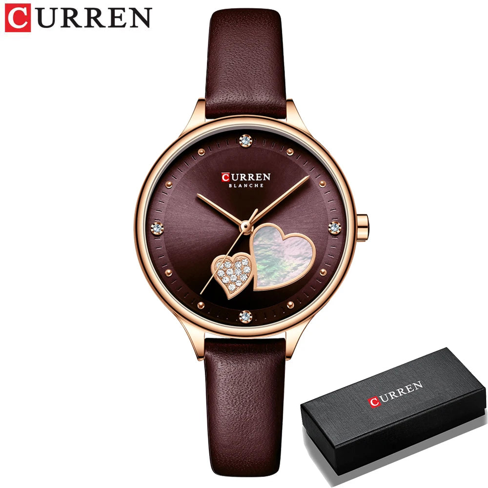 Montres CURREN pour femmes, montre-bracelet en cuir à quartz élégante avec strass, Zegarki Damskie