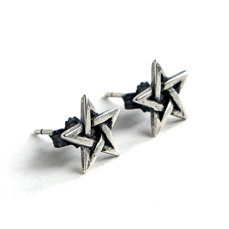 MKENDN Vintage 100% 925 Sterling Silver Creative Star Stud Earring Men Women Trendy Street Punk Style Ear Pin Gothic Jewelry