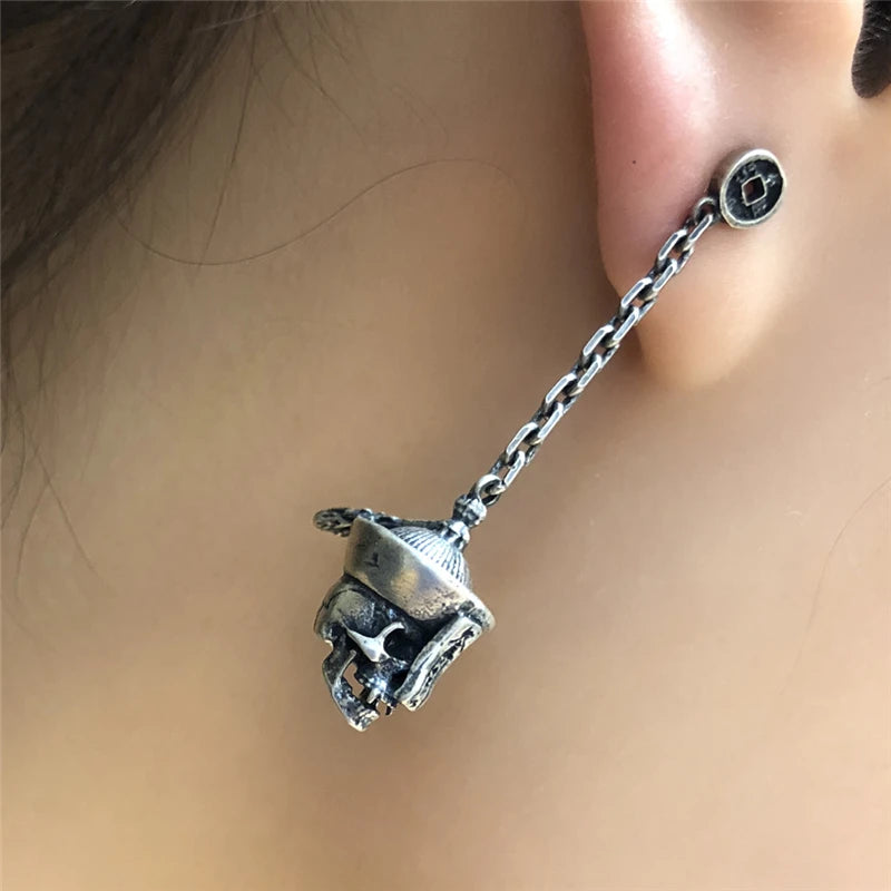 MKENDN 100% 925 Sterling Silver Creative Retro Copper coin Zombie Skull Stud Earrings Punk Street Style Men Women Diablo Jeweley