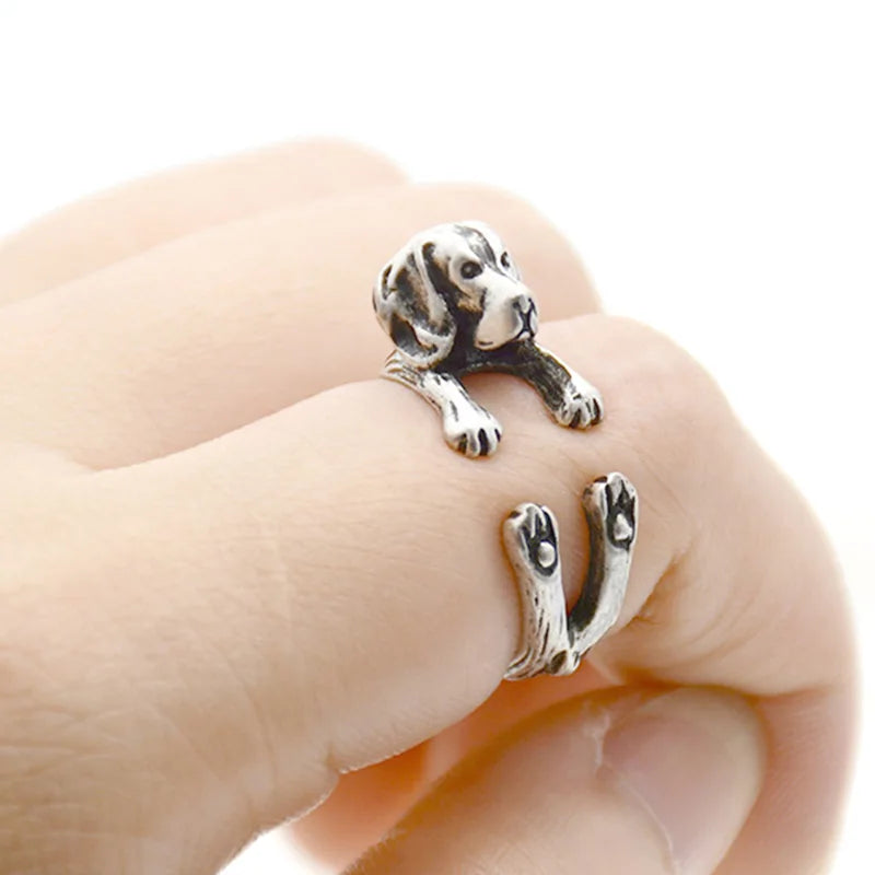 Retro 3D Beagle&German Shepherd&Schnauzer Dog Ring Women Anel Punk Style Rings For Men Wrap Animal Rings Anniversary Bijoux Gift
