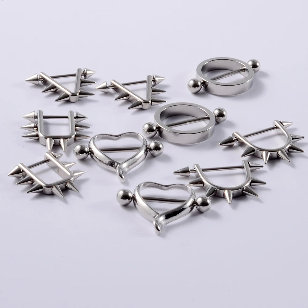 361L Surgical Steel Triangle Stirrup Nipple Shield Circular Nipple Shield with Spike End Piercing Nipple Shield Body Piercing