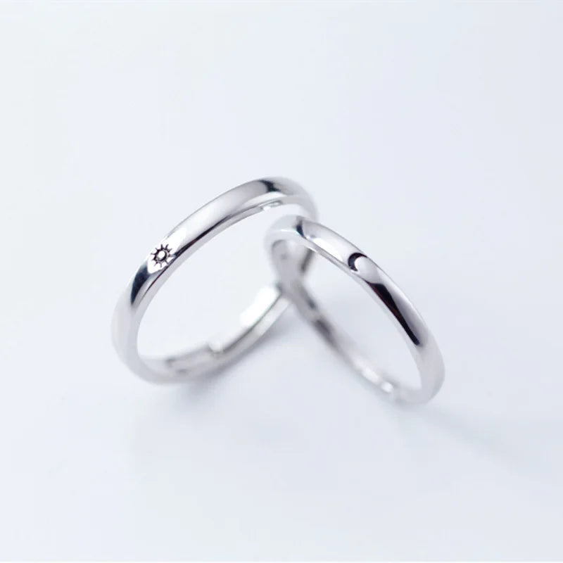 2 Pcs Sun Moon Lover Couple Rings Simple Opening Ring For Couple Men Women Wedding Engagement Promise Valentine's Day Jewelry