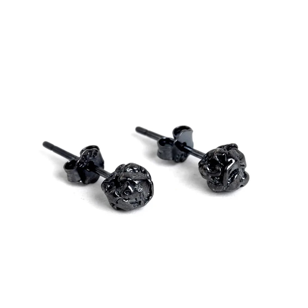 MKENDN  Vintage 925 Sterling Silver Men Sugar Paper Ball Stud Earrings Oxidized Black Woman Hypoallergenic All-match Ear Jewelry