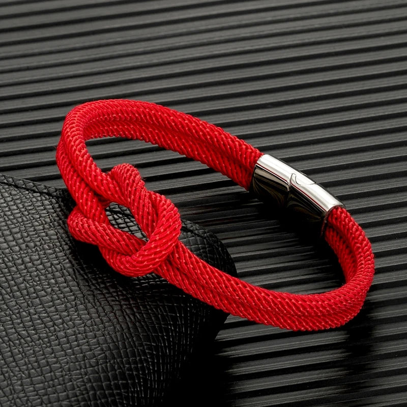 MKENDN Men Nautical Double Strand Square Knot Bondage Survival Bracelet Women Rescue Emergency Rope Jewelry With 316L Magnet