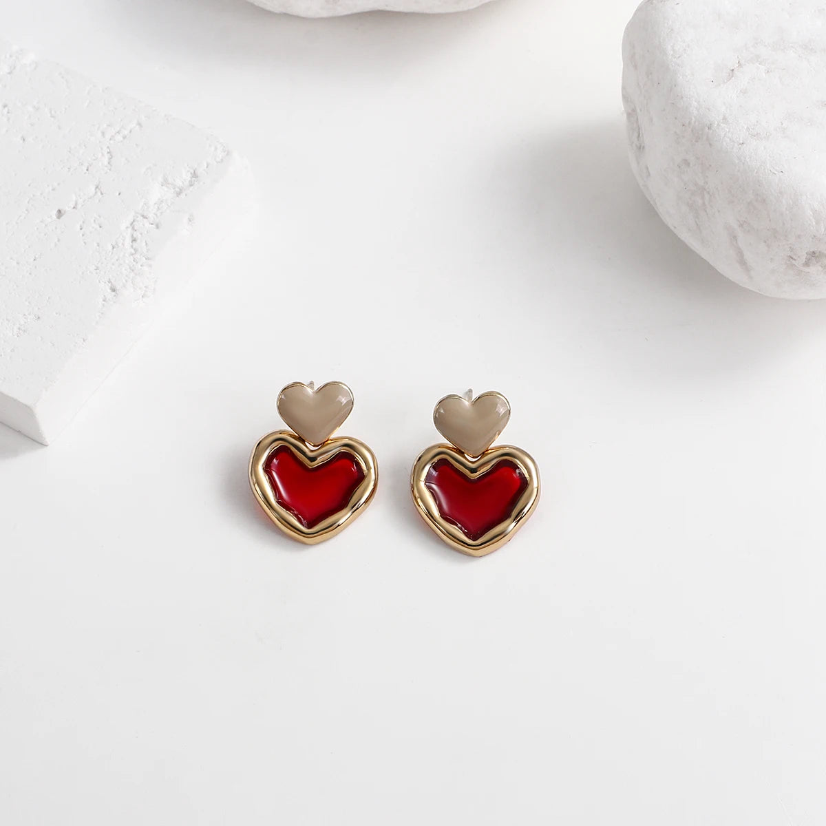 AENSOA Multiple Red Color Earrings Candy Bownot Heart Flower Metal Pearl Drop Earrings for Women Girls Christmas Jewelry Gift