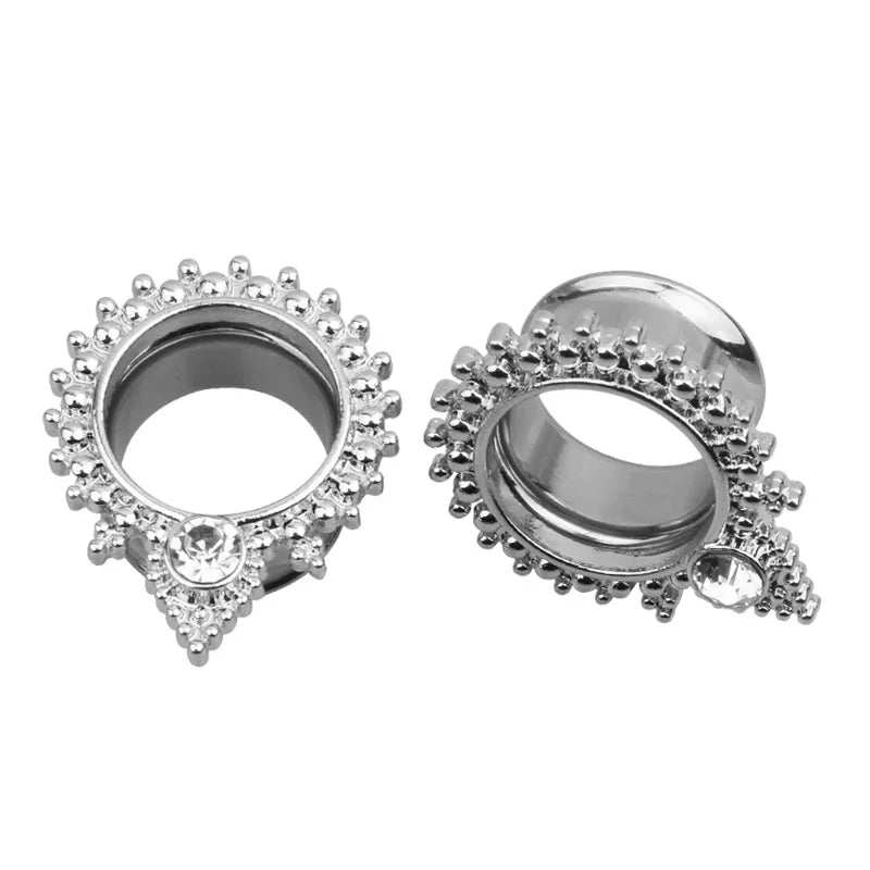 2 Stück Ohrstöpsel/Tunnel/Ohrpiercings aus 316L Edelstahl mit geschraubten Sattelohrring-Expander-Messgeräte Körperschmuck-Piercings