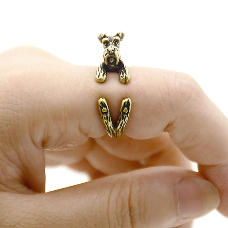 Retro 3D Beagle&German Shepherd&Schnauzer Dog Ring Women Anel Punk Style Rings For Men Wrap Animal Rings Anniversary Bijoux Gift