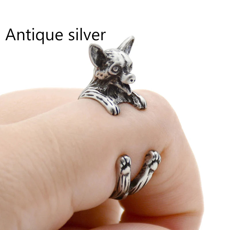 Retro Chihuahua Anillos Dog Ring Men Boho Brass Knuckle Anel Feminino Couple Rings For Women Fashion Jewelry Boyfriend Gifts