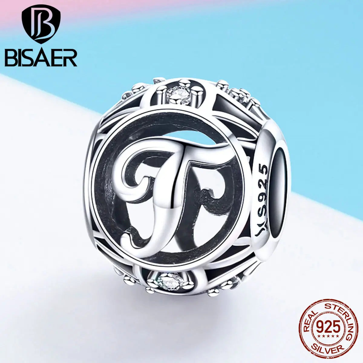 BISAER Hot Sale 925 Sterling Silver Letter Of Alphabet A To Z Letter Beads Charms Fit Original Charm Bracelet DIY Jewelry Making