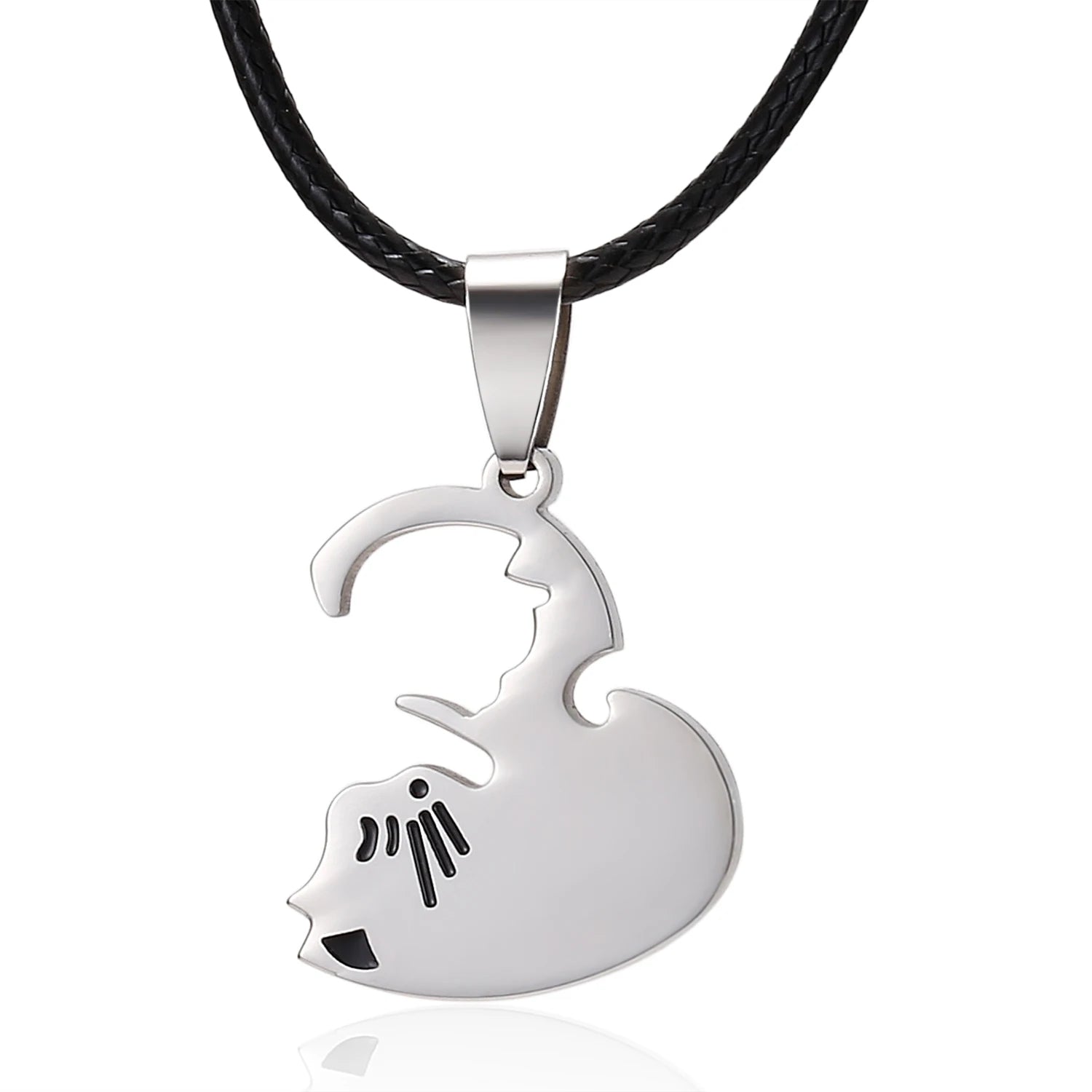 Animal Pendant Black White Cat Stitching Necklace Simple Friendship Gift Heart Shape White Cat Cute Couple Jewelry Necklace