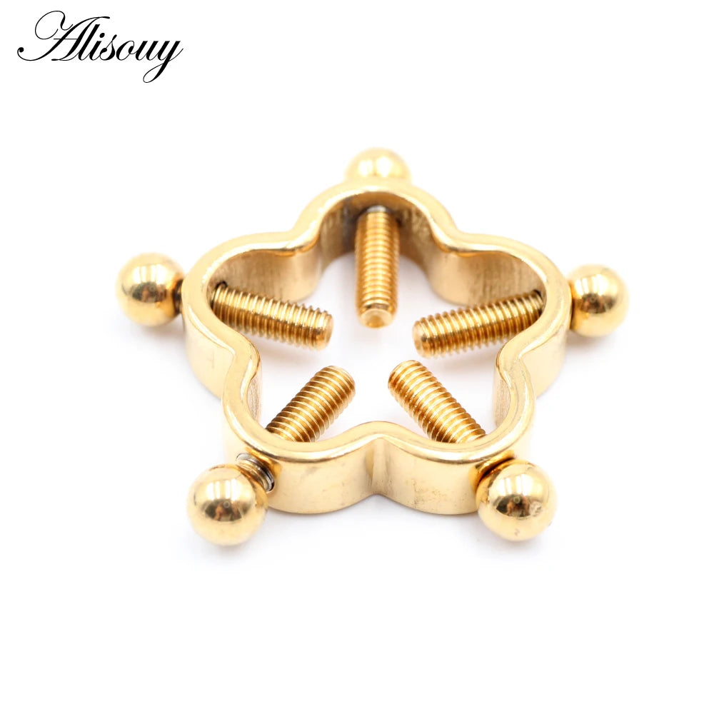 Alisouy 1pc Stainless Steel Sexy Flower Fake Non Piercing Nipple Ring Shield Body Jewelry Nipple Clamp Adult Game For Women Gift