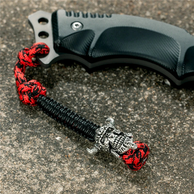 MKENDN Vikings Antique Warrior Helmet Keychains Bag Knife Rope Pendant Men Car Keyring Navy EDC Paracord Accessories Jewelry