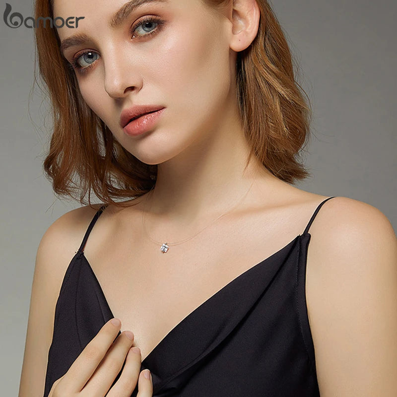 BAMOER Silber Unsichtbare Kette Halsketten anhänger Strass Choker Halsketten Transparent Angelschnur Collier Femme SCN332