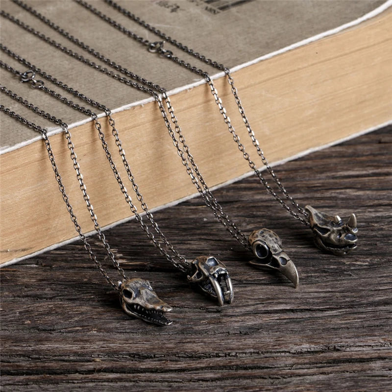 MKENDN S925 Sterling Silver Creative Retro Oxidized Black Eagle Crocodile Cheetah Rhino Skull Pendant Necklace Desert Jewelry