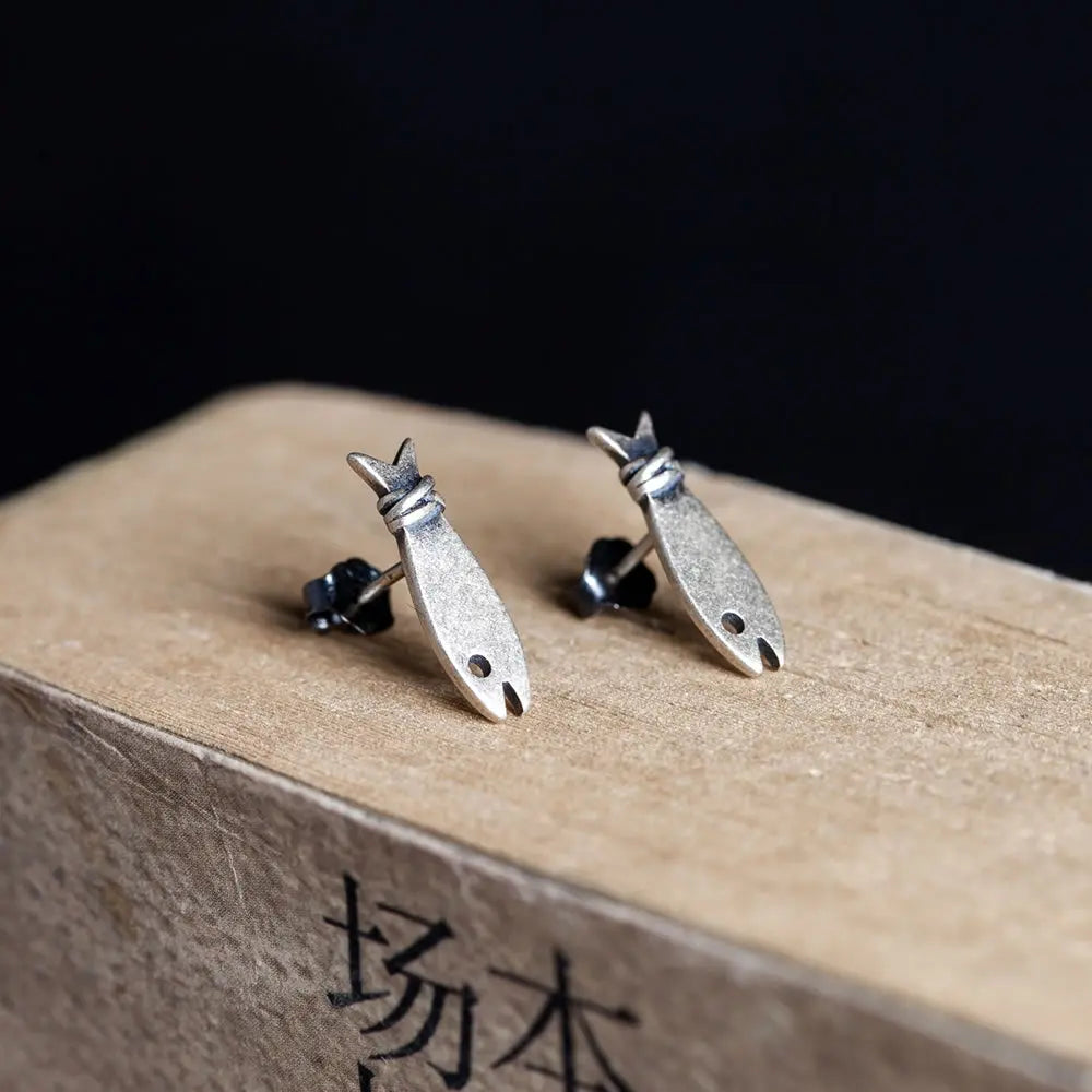 MKENDN Teeny Tiny Fish Earrings Minimalist Stud Earrings Simple  Symbol Handcrafted Solid Sterling Silver Studs