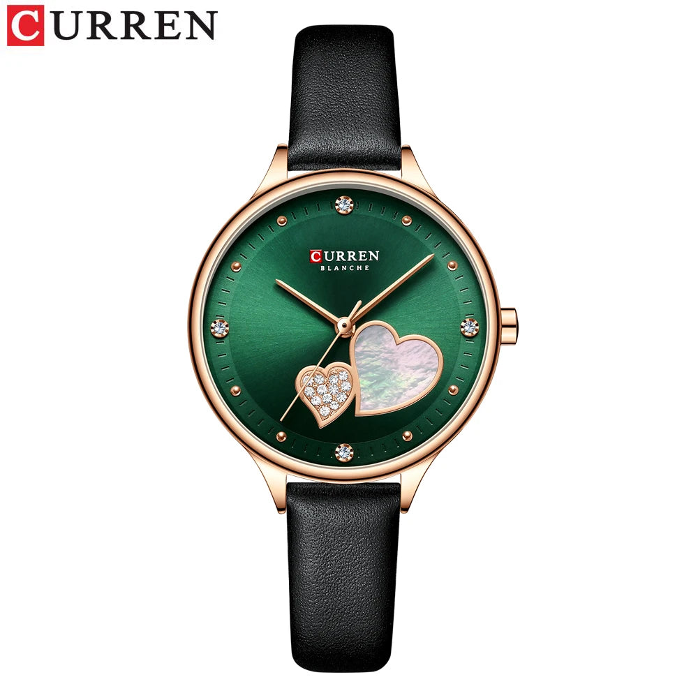 Montres CURREN pour femmes, montre-bracelet en cuir à quartz élégante avec strass, Zegarki Damskie
