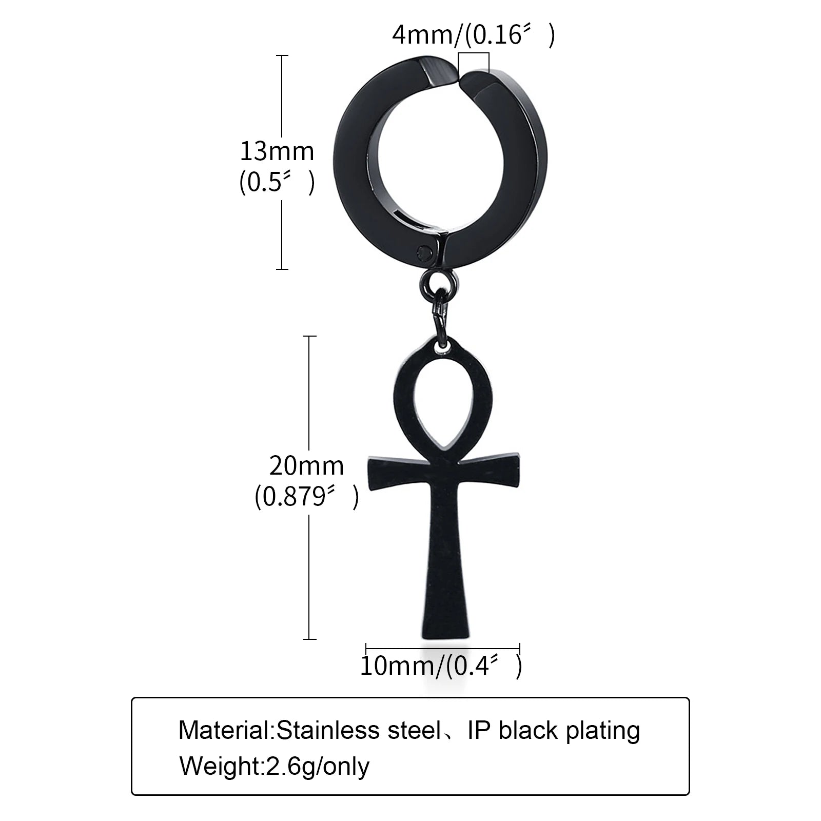 Vnox Punk Clip Earrings for Men Women, Black Stainless Steel Ear Accessory, Gothic Rock Hiphop Hoop Circle Earring 1 Piece - Madeinsea©