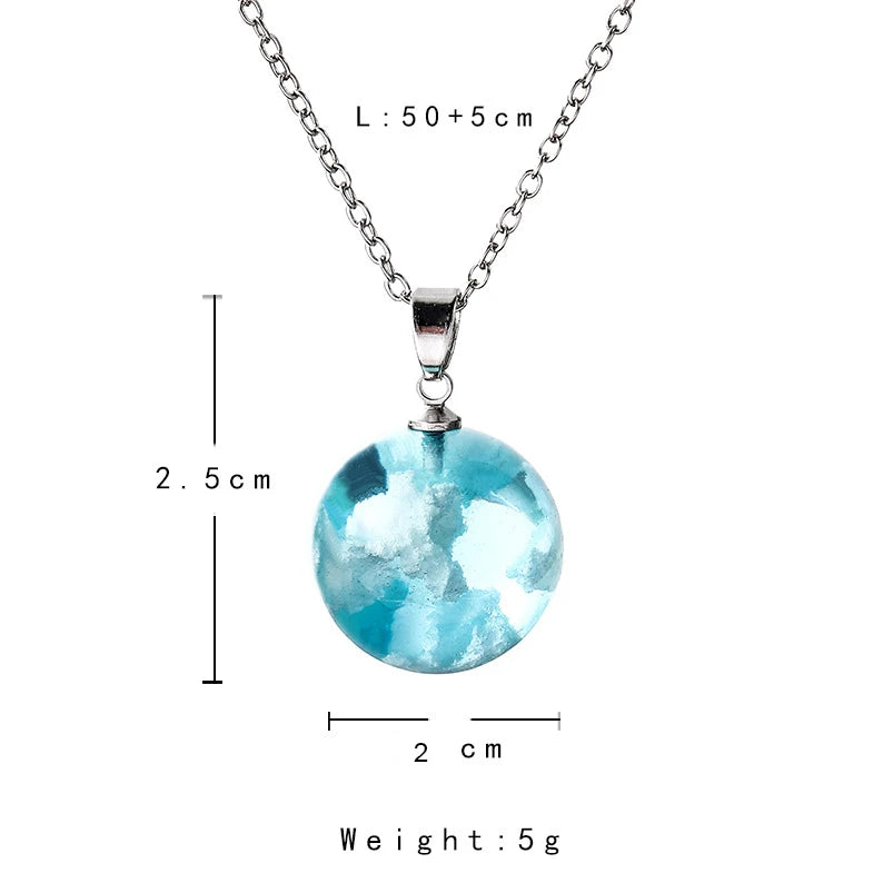 Blue Sky White Cloud Ball Moon Shape Pendant Necklace - Madeinsea©