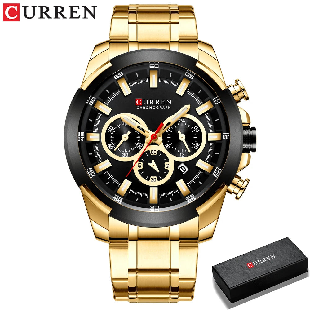 CURREN Casual Sporty Wristwatches Stainless Steel Band Chronograph Clock Men's Watches Luxury Original Quartz Clock Male