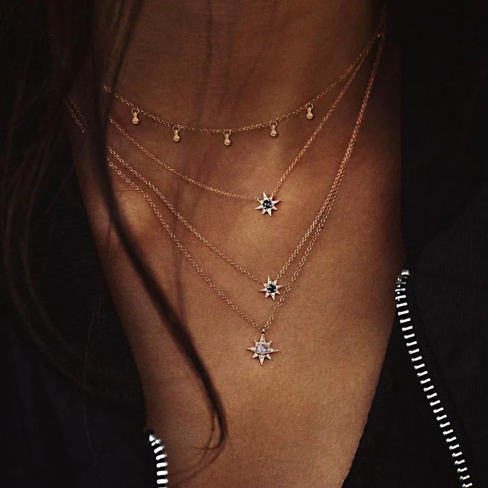 Bohemian Multi layered Necklaces For Women Moon Cross Tree Star Pendant chains Statement Choker 2020 Boho Fashion Jewelry