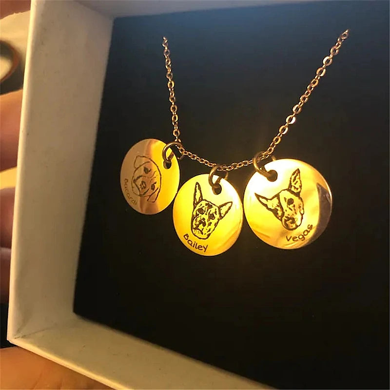 Personalized Pet Photo Disc Necklace For Women Tiny Cat dog Name Pendant Necklaces Custom Animal 316L Stainless Steel Jewelry - Madeinsea©