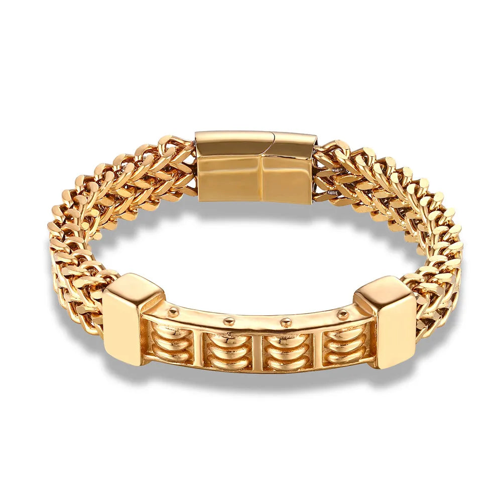 MKENDN Stainless Steel 18k Plated Cross Infinity Charm Biker Chain Bracelet Men Mesh Chain Bangle Hip-Hop Jewelry Accessories