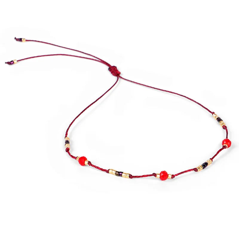 HI MAN Bohemian Colored Beads Wax Thread DIY Anklet Women Adjustable Summer Beach Casual Jewelry Accessories Girlfriend Gift