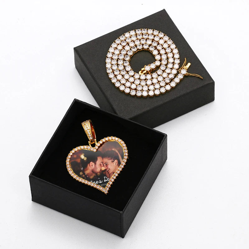 Heart Memory Medallions Custom Photo Pendant Necklace Chain For Mens Women Hip Hop Jewelry Personality Name Engraved Custom Gift