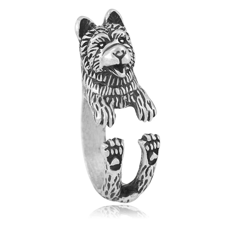 Drop Shipping Vintage Chow Chow Ring Dog Anel Men Boho Animal Anillos Couple Rings For Women Girl Jewelry Best Friend Gift Aneis
