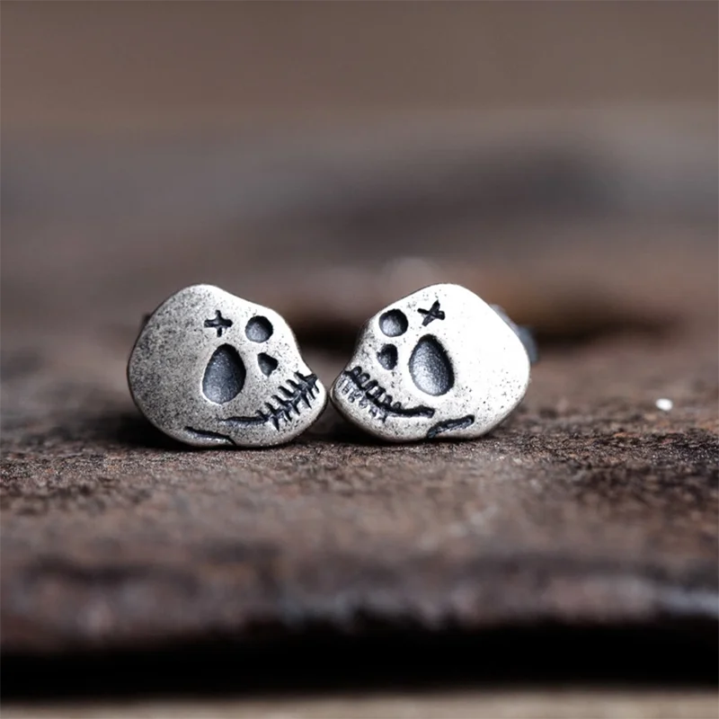 MKENDN Real 925 Sterling Silver Creative Retro Skull Stud Earring Trendy Street Gothic Punk Style For Men Women Fine Jewelry