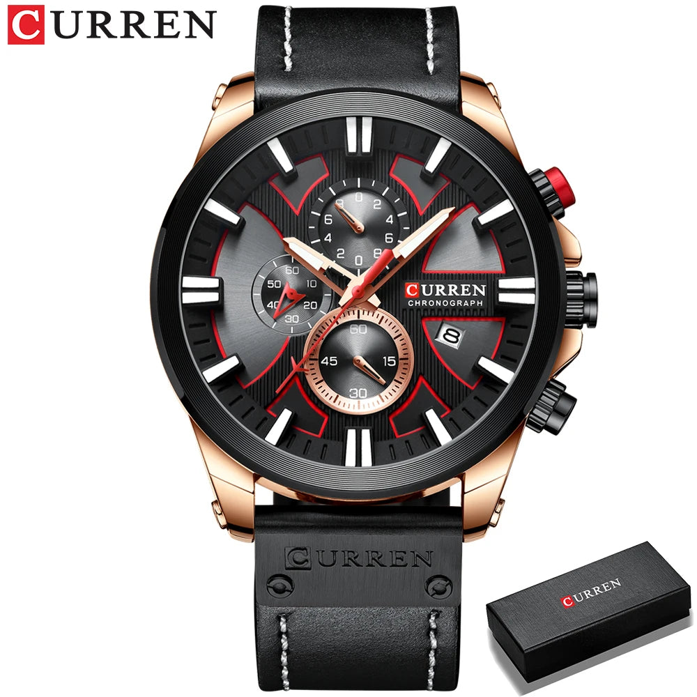 Montre CURREN Chronographe Sport Montre à Quartz Montre-bracelet en cuir pour homme Relogio Masculino Cadeau Mode pour Homme