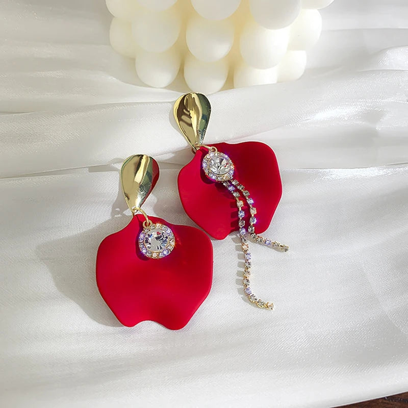 Trendy Red Pearl Long Earrings For Women Christmas Rhinestone Bow Cherry Flowers Earring Girls Party Christmas Jewelry Gifts