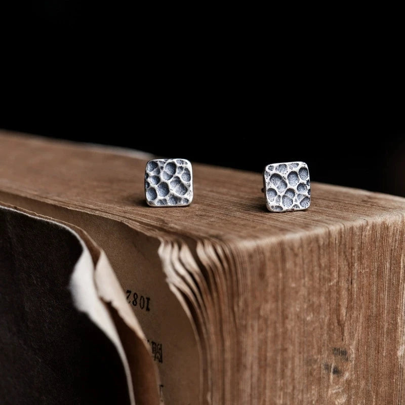 MKENDN 100% 925 Sterling Silber Kreativer Retro-Ohrstecker im Monddesign, quadratisch, Punk-Gothic-Stil, Ohrstecker für Damen und Herren