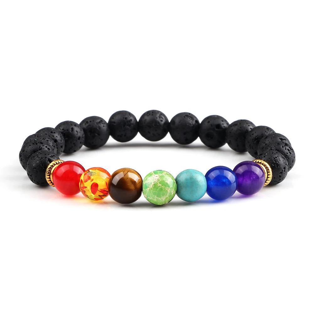2Pcs Natural Stone 7 Chakra Healing Beaded Adjustable Braided Bracelets Men 8mm Lava Stretch Bracelet Women Reiki Buddha Jewelry