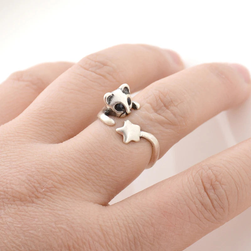 Vintage Silver Plated Boho Rabbit Fox Owl Anel Rings For Women Punk Anillos Metal Knuckle Ring Men Jewelry Best Friend Gifts